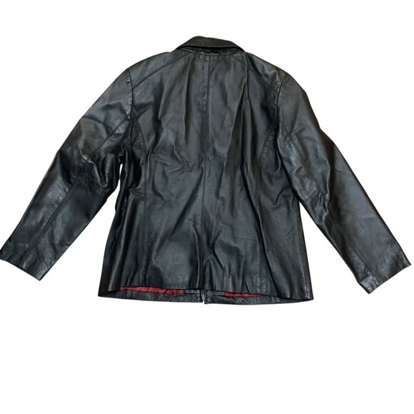 Worthington Women's Black Leather Jacket XL Red Lining Y2K Gothic - Picture 7 of 10